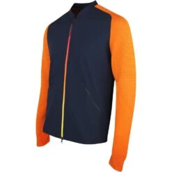 J.Lindeberg Golf Mid Layer - Rolf Hybrid Knit FZ - JL Navy SS23 -Golf Fashion Shop j lindeberg golf pullover rolf hybrid knit jl navy ss23 amkw07594 6855 m
