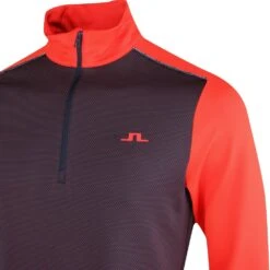 J.Lindeberg Golf Pullover - Terry HZ Mid - Fiery Red SS23 -Golf Fashion Shop j lindeberg golf pullover terry mid layer fiery red ss23 amjs07868 g135 l