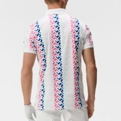 J.Lindeberg Golf Shirt - Tour Tech Print - Pink Bridge HS23 -Golf Fashion Shop j lindeberg golf shirt tour tech print pink bridge hs23 gmjt08403 s190 3