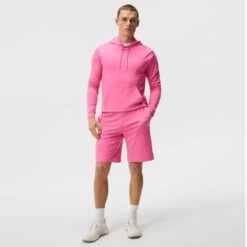 J.Lindeberg Golf Shorts - Jersey Logo - Azalea Pink HS23 -Golf Fashion Shop j lindeberg golf shorts jersey logo azalea pink hs23 gmjs08398 s098 c