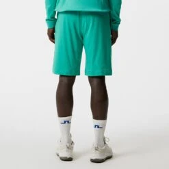 J.Lindeberg Golf Shorts - Jersey Logo - Bright Aqua HS23 -Golf Fashion Shop j lindeberg golf shorts jersey logo bright aqua hs23 gmjs08398 m158 3