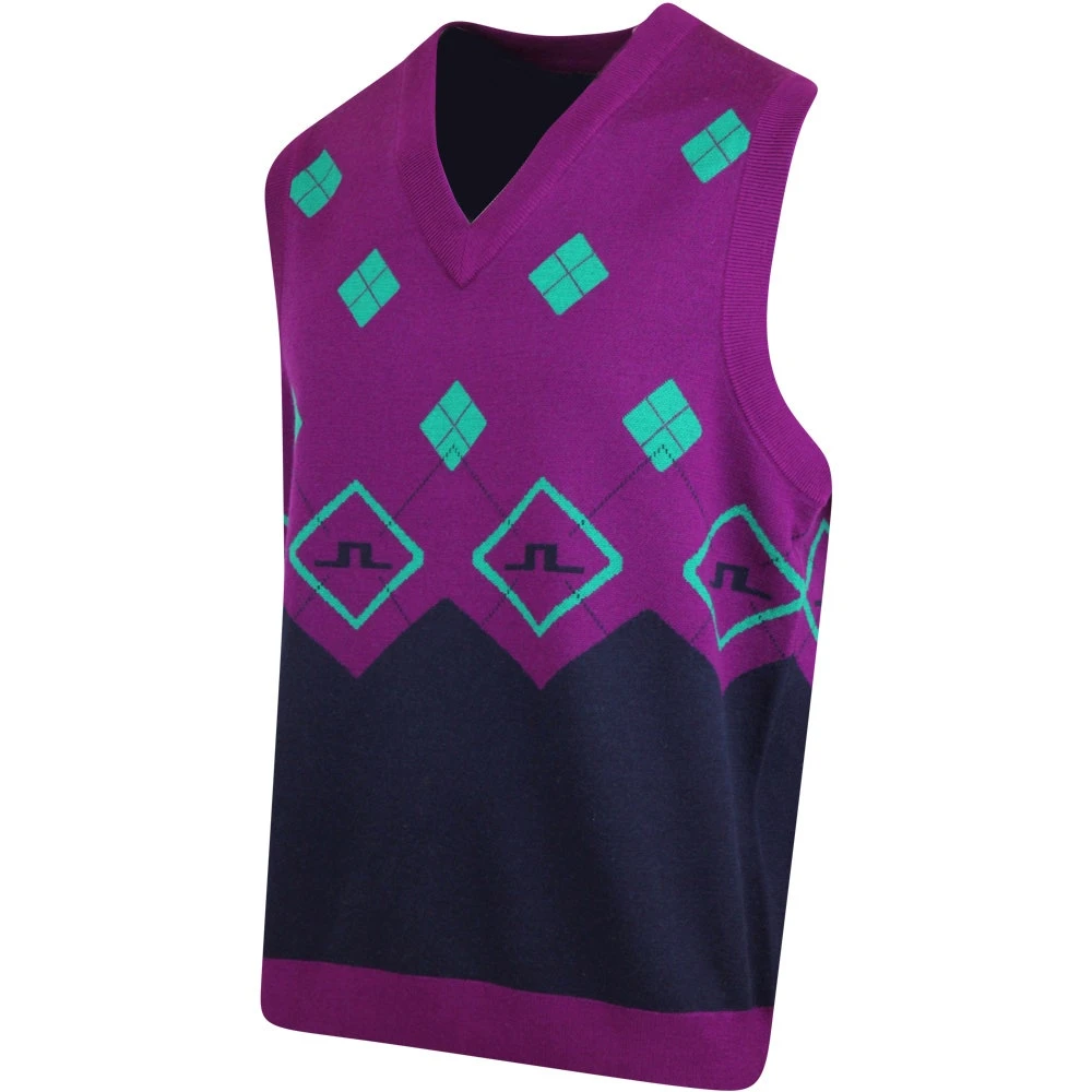 J.Lindeberg Golf Jumper - Argyle Knit Vest - Gloxinia AW22 4 J.Lindeberg Golf Jumper - Argyle Knit Vest - Gloxinia AW22 - Image 2