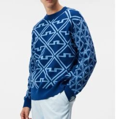 J.Lindeberg Golf Jumper - Isaac Jacquard Knit - EB Diamond AW23 -Golf Fashion Shop j lindeberg golf jumper isaac jacquard knit eb diamond aw23 2 detail