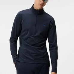 J.Lindeberg Golf Pullover - Luke HZ Mid - JL Navy AW23 -Golf Fashion Shop j lindeberg golf pullover luke hz mid jl navy aw23 2 detail