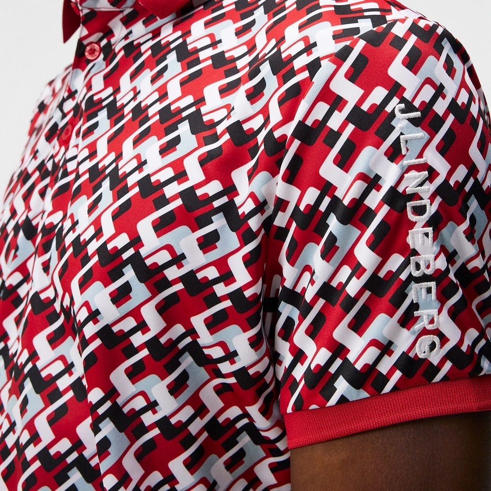 J.Lindeberg Golf Shirt - Tour Tech Print Reg Fit - MB Cherry AW23 - Image 8