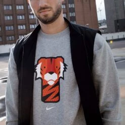 Nike Golf Jumper - Frank Crew Neck Sweater - Grey NRG SP23 -Golf Fashion Shop nike golf jumper tiger woods frank model shot c