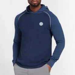 Original Penguin Golf Hoodie - Textured Knit - Black Iris SS23 -Golf Fashion Shop oggsd059 413 original penguin golf hoodie performance pullover black iris ss23 d