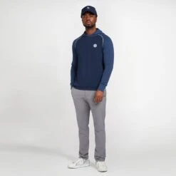 Original Penguin Golf Hoodie - Textured Knit - Black Iris SS23 -Golf Fashion Shop oggsd059 413 original penguin golf hoodie performance pullover black iris ss23 f