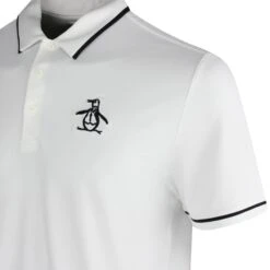 Original Penguin Golf Shirt - Tour Heritage - Bright White AW23 -Golf Fashion Shop ogksd008 118 original penguin golf shirt tour heritage bright white ss23 l