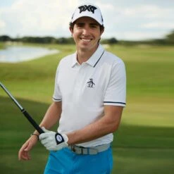 Original Penguin Golf Shirt - Tour Heritage - Bright White AW23 -Golf Fashion Shop ogksd008 118 original penguin golf shirt tour heritage bright white ss23 y