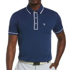 Original Penguin Golf Shirt - Performance Earl - Black Iris AW23 -Golf Fashion Shop original penguin golf shirt performance earl ss22 01c