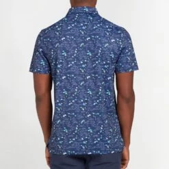 Original Penguin Golf Shirt - PITP Print - Astral Night SS23 -Golf Fashion Shop original penguin golf shirt pitp print astral night ss23 ogksd016 401 3