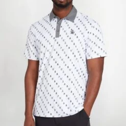 Original Penguin Golf Shirt - Swinging Pete Print - Bright White SS23 -Golf Fashion Shop original penguin golf shirt swinging pete print bright white ss23 ogksd024 118 38