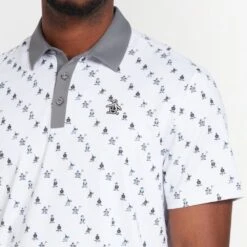 Original Penguin Golf Shirt - Swinging Pete Print - Bright White SS23 -Golf Fashion Shop original penguin golf shirt swinging pete print bright white ss23 ogksd024 118 39