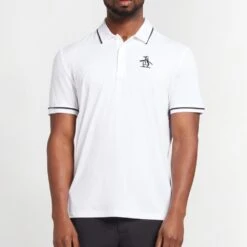 Original Penguin Golf Shirt - Tour Heritage - Bright White AW23 -Golf Fashion Shop original penguin golf shirt tour heritage bright white ss23 ogksd008 118 71