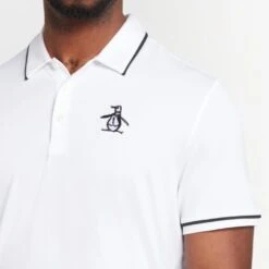 Original Penguin Golf Shirt - Tour Heritage - Bright White AW23 -Golf Fashion Shop original penguin golf shirt tour heritage bright white ss23 ogksd008 118 75