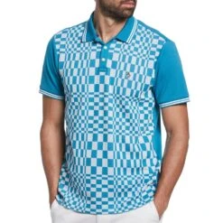 Original Penguin Shirt - PRM Tile Print Polo - Mosaic Blue SS23 -Golf Fashion Shop original penguin shirt prm tile print polo mosaic blue ss23 opks3038 993 a