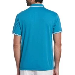 Original Penguin Shirt - PRM Tile Print Polo - Mosaic Blue SS23 -Golf Fashion Shop original penguin shirt prm tile print polo mosaic blue ss23 opks3038 993 b