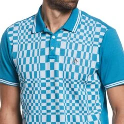 Original Penguin Shirt - PRM Tile Print Polo - Mosaic Blue SS23 -Golf Fashion Shop original penguin shirt prm tile print polo mosaic blue ss23 opks3038 993 d