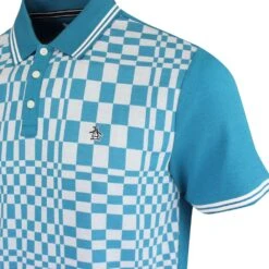 Original Penguin Shirt - PRM Tile Print Polo - Mosaic Blue SS23 -Golf Fashion Shop original penguin shirt prm tile print polo mosaic blue ss23 opks3038 993 p