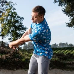 Original Penguin Golf Shirt - Cocktail Motif Polo - Med. Blue AW23 -Golf Fashion Shop original penguin lifestyle shot 0014 layer 12
