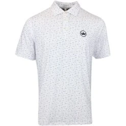 Peter Millar Golf Shirt - Cypress Print Polo - White AW23