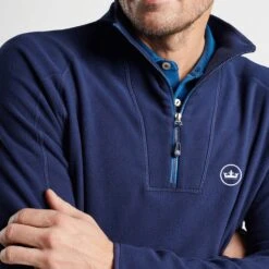 Peter Millar Golf Pullover - Thermal Micro Fleece QZ - Navy AW23 -Golf Fashion Shop peter millar model shot 0000s 0020 mf23ez38 nav alt c