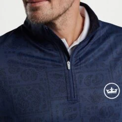 Peter Millar Golf Pullover - Perth Delos Paisley QZ - Navy AW23 -Golf Fashion Shop peter millar model shot 0000s 0045 mf23ek40g nav alt z