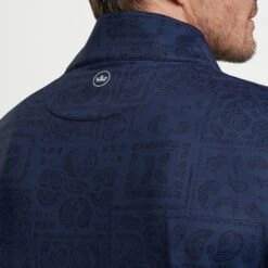 Peter Millar Golf Pullover - Perth Delos Paisley QZ - Navy AW23 -Golf Fashion Shop peter millar model shot 0000s 0046 mf23ek40g nav alt d