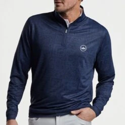 Peter Millar Golf Pullover - Perth Delos Paisley QZ - Navy AW23 -Golf Fashion Shop peter millar model shot 0000s 0048 mf23ek40g nav alt a