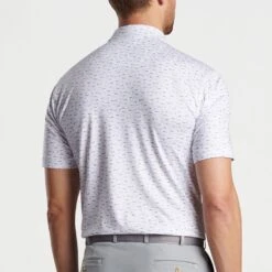 Peter Millar Golf Shirt - Cypress Print Polo - White AW23 15 Peter Millar Golf Shirt - Cypress Print Polo - White AW23 -Golf Fashion Shop peter millar model shot 0000s 0081 mf23ek13s wht alt b