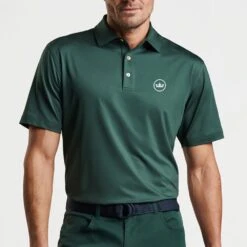 Peter Millar Golf Shirt - Solid Polo - Balsam AW23 -Golf Fashion Shop peter millar model shot 0000s 0086 mf23ek01s blsm alt a