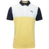 PUMA Golf Shirt - Cloudspun Colourblock Polo - Flaxen AW23 -Golf Fashion Shop puma golf cloudspun colorblock polo navy blazer flaxen 53744813 aw23 56