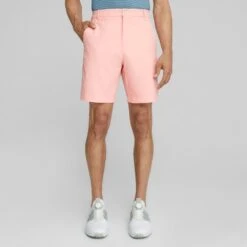 PUMA Golf Shorts - Dealer Short 8" - Peach Smoothie AW23 -Golf Fashion Shop puma golf shorts dealer short 8 peach smoothie aw23 53778827 70