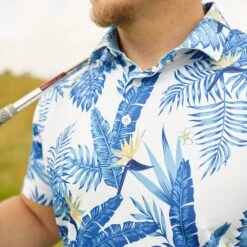 PUMA Golf Shirt - Cloudspun Aloha Polo - White - Festive Blue AW23 -Golf Fashion Shop puma aw23 detail shot 0007 layer 18