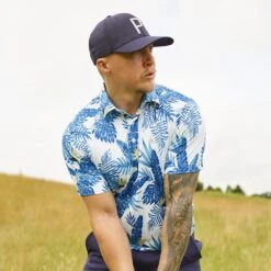 PUMA Golf Shirt - Cloudspun Aloha Polo - White - Festive Blue AW23 -Golf Fashion Shop puma aw23 detail shot 0009 layer 9