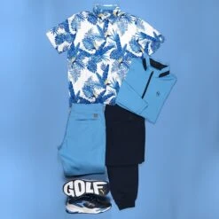PUMA Golf Shirt - Cloudspun Aloha Polo - White - Festive Blue AW23 -Golf Fashion Shop puma aw23 laydown shot salter 0000 puma ss23 12