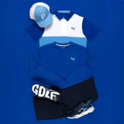 PUMA Golf Shirt - Cloudspun Colourblock Polo - Regal Blue AW23 -Golf Fashion Shop puma aw23 laydown shot salter 0003 puma ss23 9