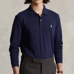 Ralph Lauren POLO Golf Shirt - LS Stretch Pique - Refined Navy AW23 -Golf Fashion Shop ralph lauren polo golf shirt ls stretch pique refined navy aw23 d