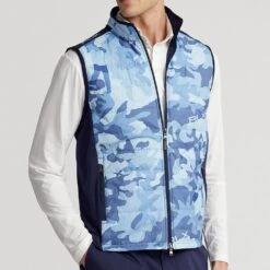 RLX Golf Gilet - Camo Quilted Coolwool Vest - Mid Blue SS23 -Golf Fashion Shop rlx golf gilet camo quilted coolwool vest mid blue ss23 785899292001 b