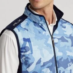 RLX Golf Gilet - Camo Quilted Coolwool Vest - Mid Blue SS23 -Golf Fashion Shop rlx golf gilet camo quilted coolwool vest mid blue ss23 785899292001 d