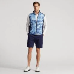 RLX Golf Gilet - Camo Quilted Coolwool Vest - Mid Blue SS23 -Golf Fashion Shop rlx golf gilet camo quilted coolwool vest mid blue ss23 785899292001 e