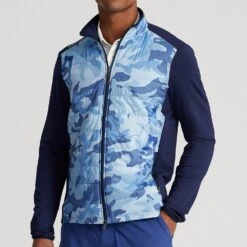RLX Golf Jacket - Camo Quilted Coolwool - Mid Blue SS23 -Golf Fashion Shop rlx golf jacket camo quilted coolwool mid blue ss23 785899289001 b